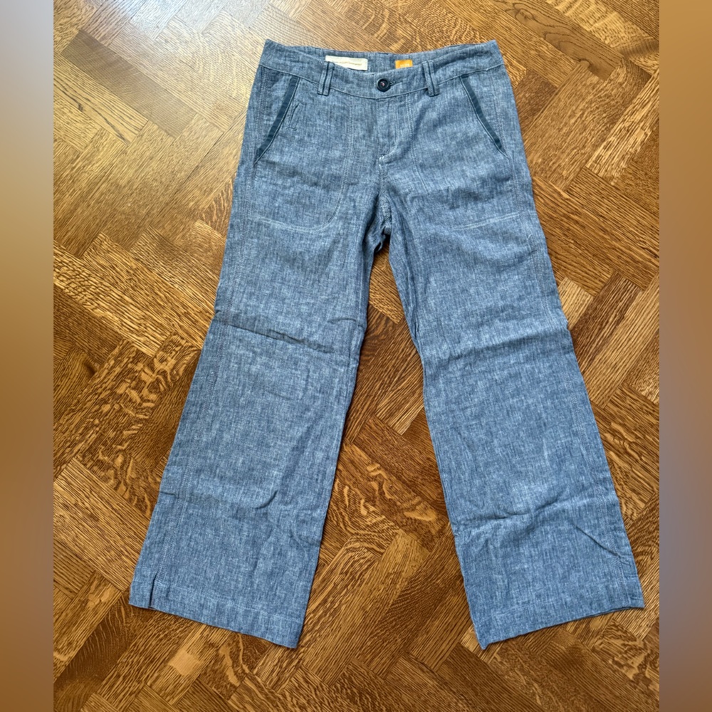ANTHROPOLOGIE PILCRO Wide Leg Linen Blend Pants‎ Herringbone Baggy Nautical 4